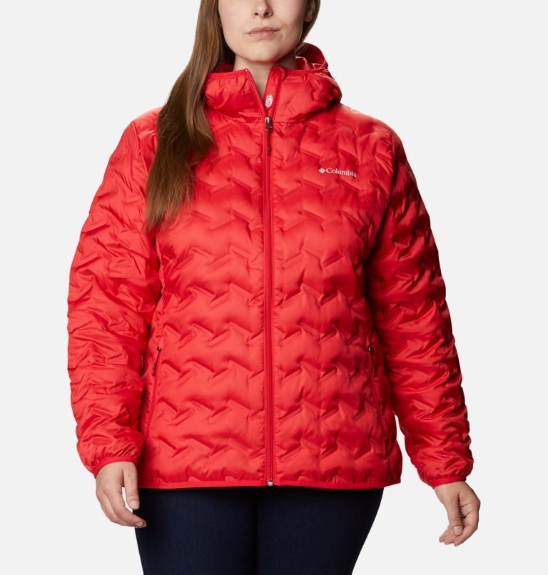 Women\'s Columbia Delta Ridge Hooded Down Jackets Red | Plus Size CA-JL84C